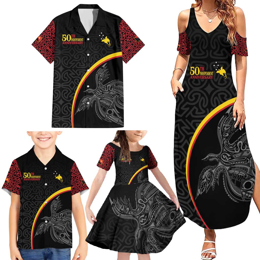 Papua New Guinea 50th Independence Day Family Matching Summer Maxi Dress and Hawaiian Shirt Simple Oro Tapa Pattern - Polynesian Pride