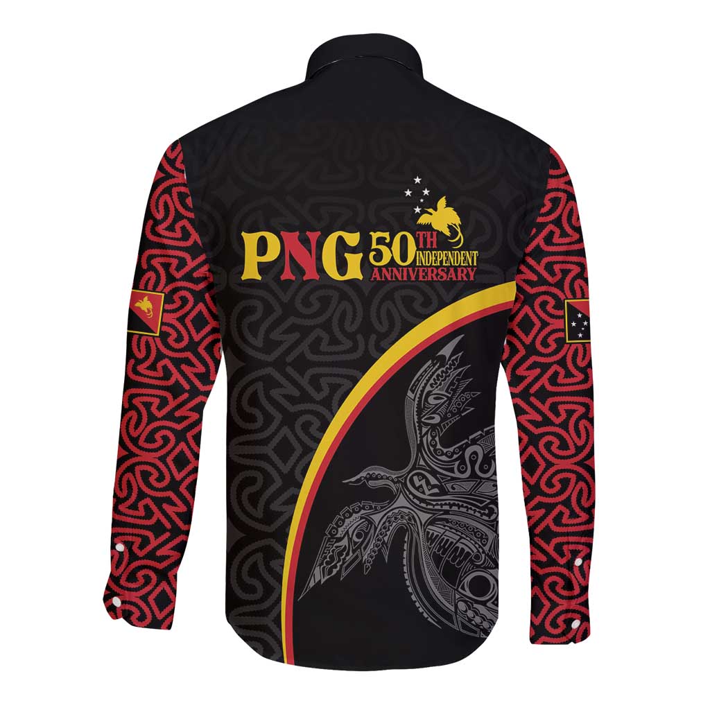 Papua New Guinea 50th Independence Day Long Sleeve Button Shirt Simple Oro Tapa Pattern - Polynesian Pride