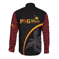Papua New Guinea 50th Independence Day Long Sleeve Button Shirt Simple Oro Tapa Pattern - Polynesian Pride