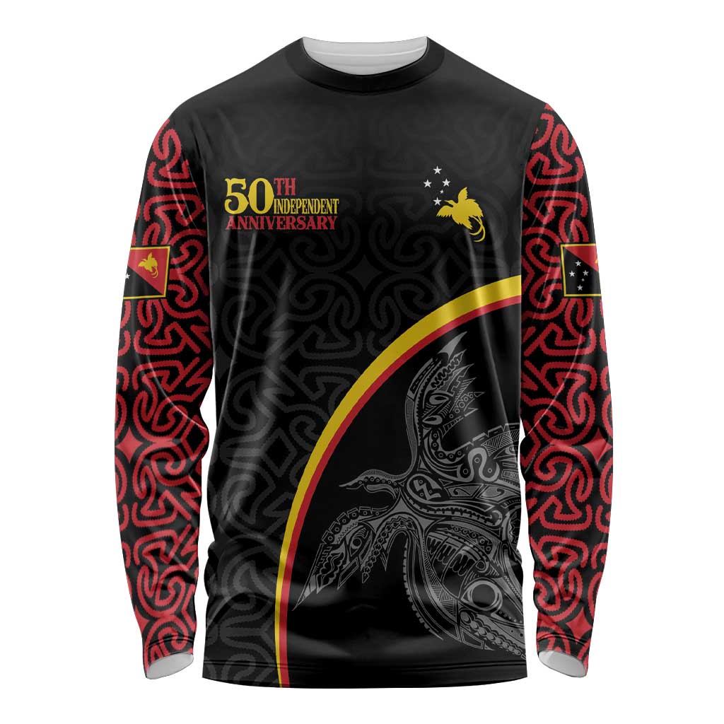 Papua New Guinea 50th Independence Day Long Sleeve Shirt Simple Oro Tapa Pattern - Polynesian Pride