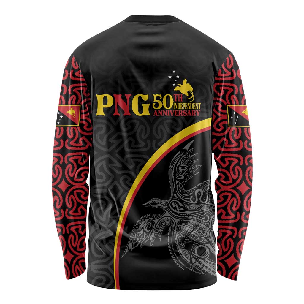 Papua New Guinea 50th Independence Day Long Sleeve Shirt Simple Oro Tapa Pattern - Polynesian Pride