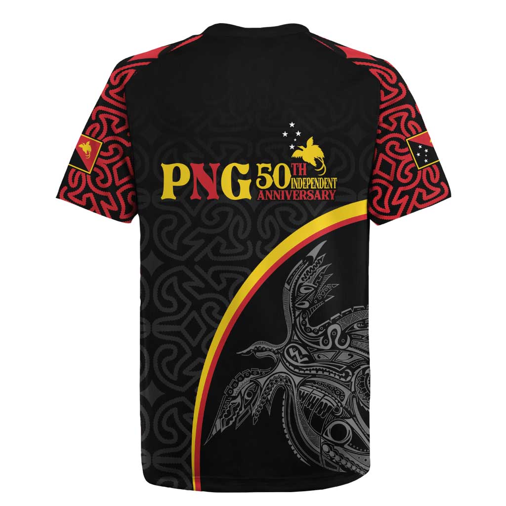 Papua New Guinea 50th Independence Day Rugby Jersey Simple Oro Tapa Pattern - Polynesian Pride