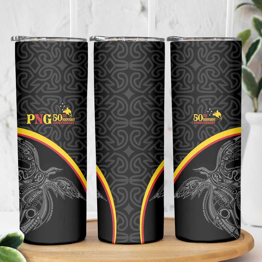 Papua New Guinea 50th Independence Day Skinny Tumbler Simple Oro Tapa Pattern - Polynesian Pride