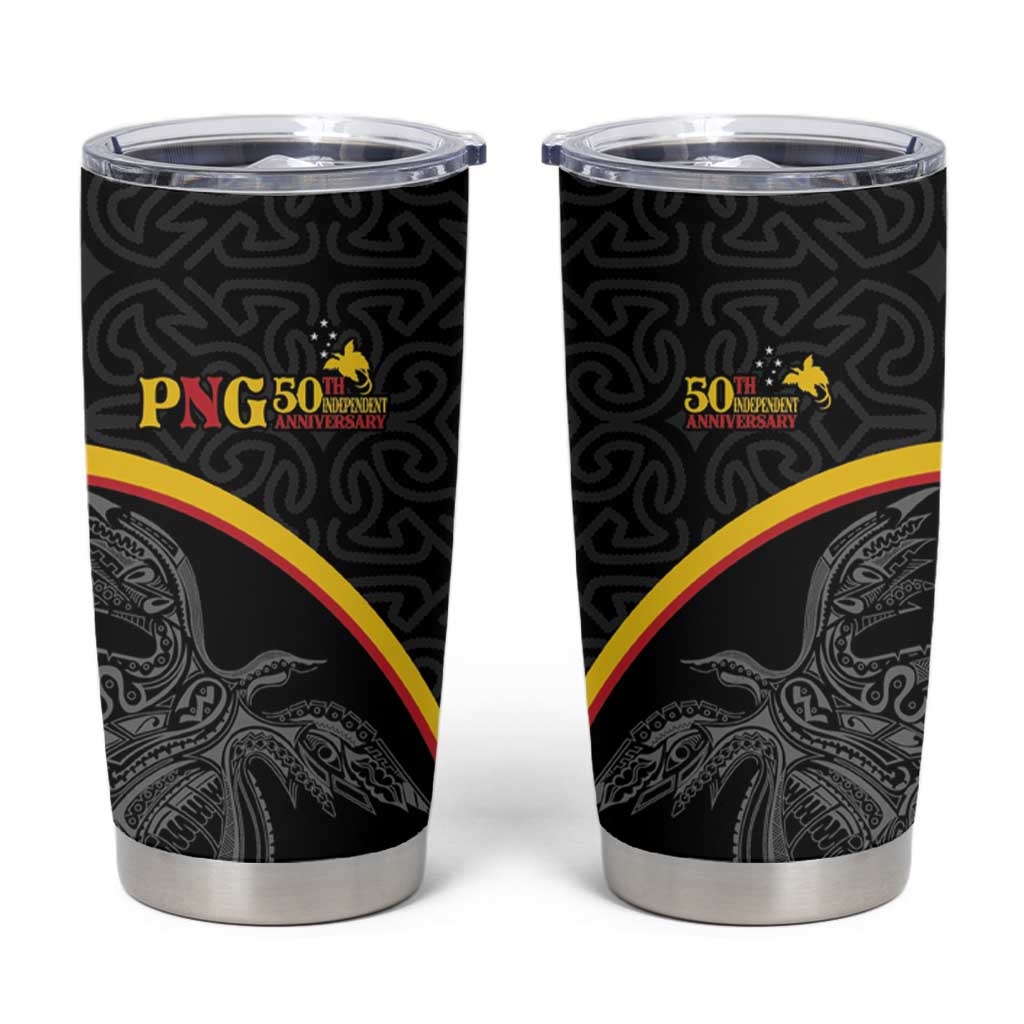 Papua New Guinea 50th Independence Day Tumbler Cup Simple Oro Tapa Pattern - Polynesian Pride