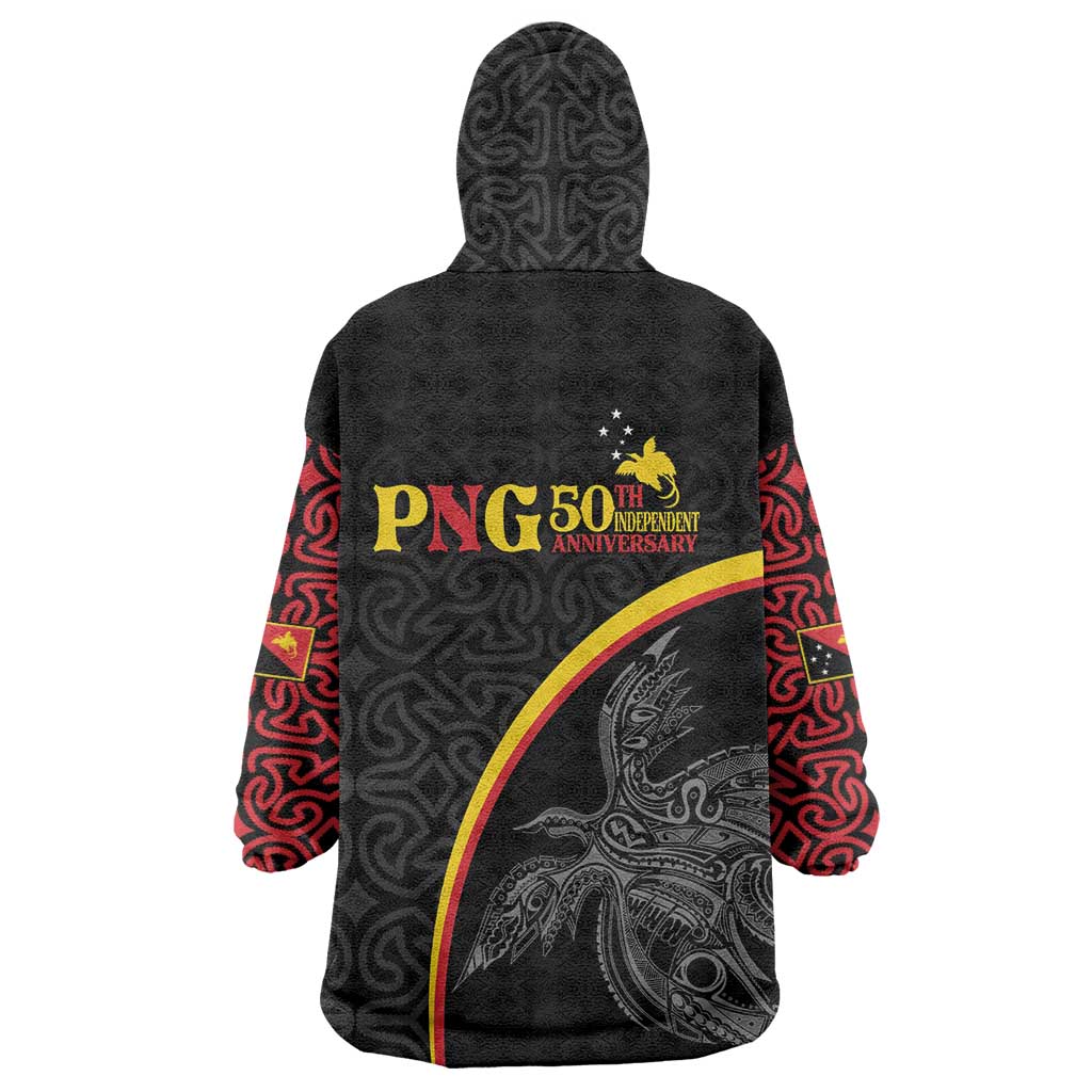 Papua New Guinea 50th Independence Day Wearable Blanket Hoodie Simple Oro Tapa Pattern - Polynesian Pride