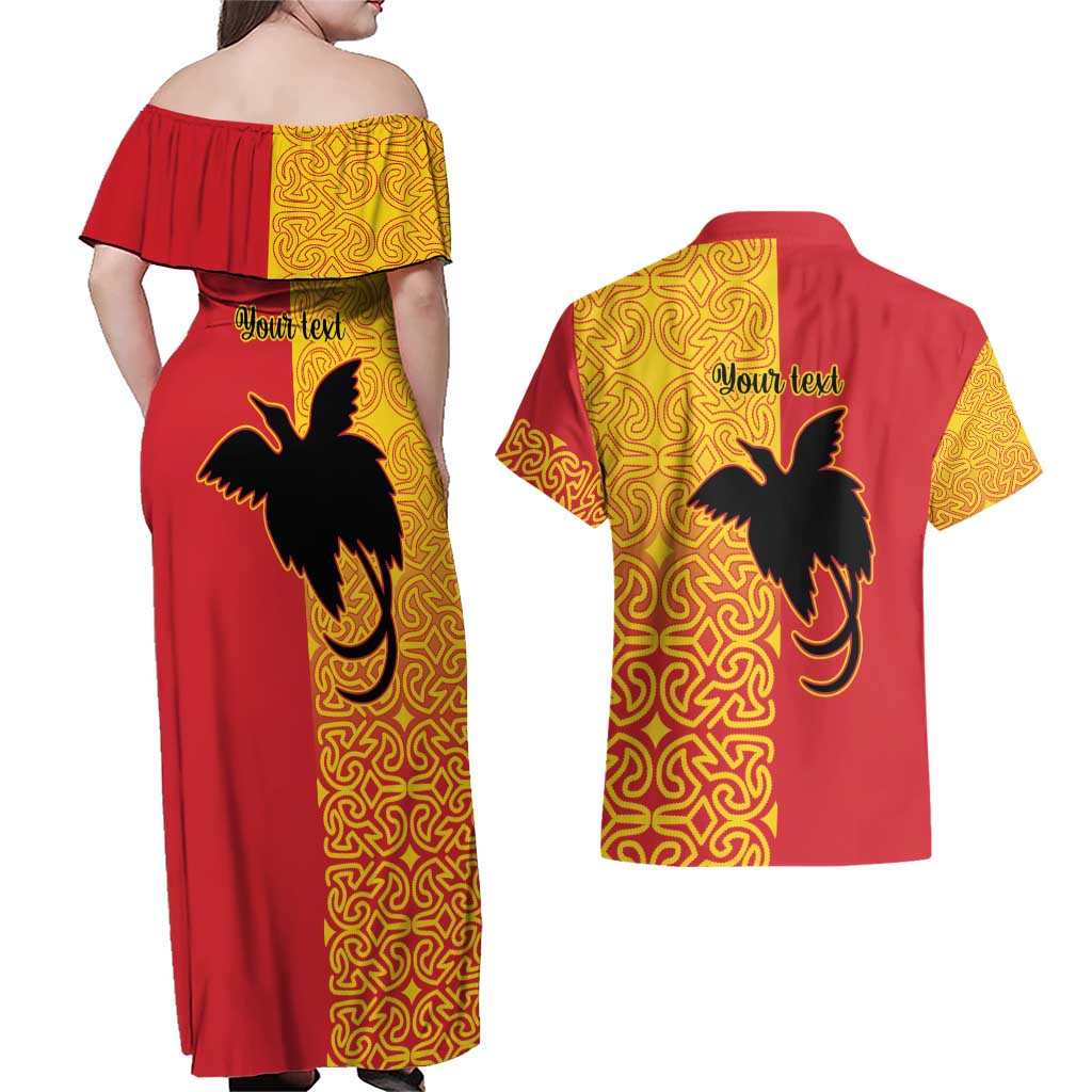 Papua New Guinea Oro Tapa Personalised Couples Matching Off Shoulder Maxi Dress and Hawaiian Shirt Simple Bird of Paradise Style - Polynesian Pride