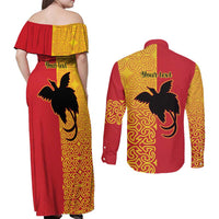 Papua New Guinea Oro Tapa Personalised Couples Matching Off Shoulder Maxi Dress and Long Sleeve Button Shirt Simple Bird of Paradise Style - Polynesian Pride