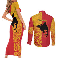 Papua New Guinea Oro Tapa Personalised Couples Matching Short Sleeve Bodycon Dress and Long Sleeve Button Shirt Simple Bird of Paradise Style - Polynesian Pride