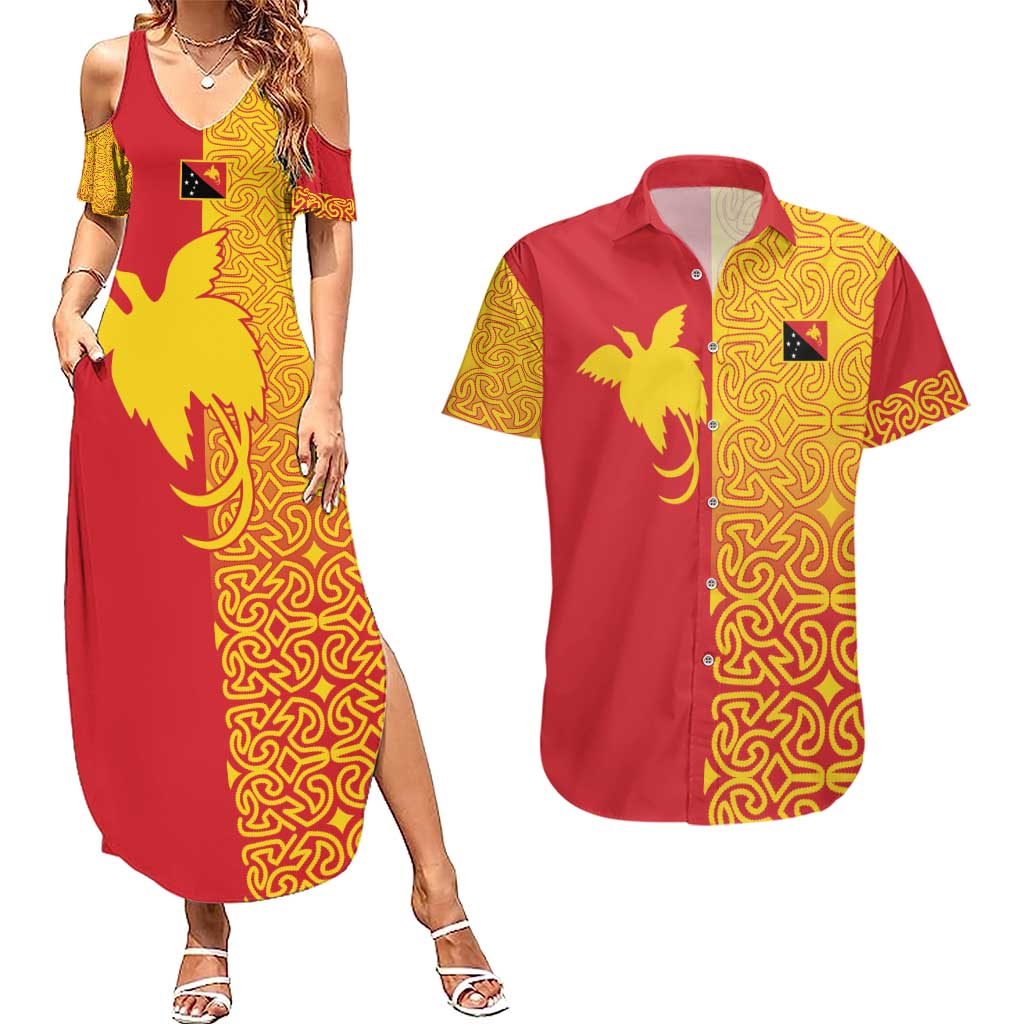 Papua New Guinea Oro Tapa Personalised Couples Matching Summer Maxi Dress and Hawaiian Shirt Simple Bird of Paradise Style - Polynesian Pride