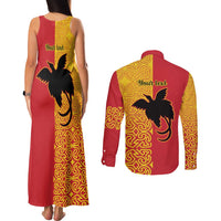Papua New Guinea Oro Tapa Personalised Couples Matching Tank Maxi Dress and Long Sleeve Button Shirt Simple Bird of Paradise Style - Polynesian Pride