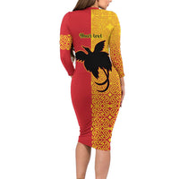 Papua New Guinea Oro Tapa Personalised Family Matching Long Sleeve Bodycon Dress and Hawaiian Shirt Simple Bird of Paradise Style - Polynesian Pride