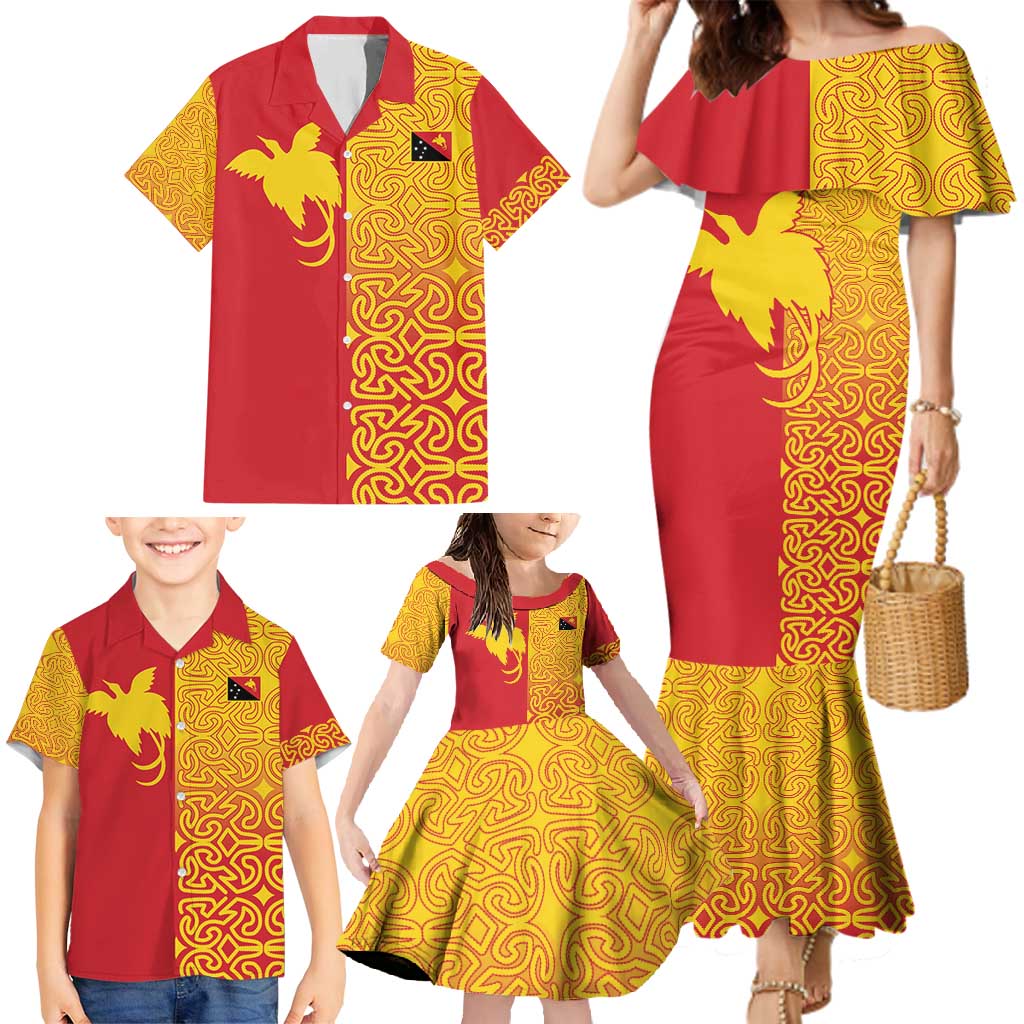 Papua New Guinea Oro Tapa Personalised Family Matching Mermaid Dress and Hawaiian Shirt Simple Bird of Paradise Style - Polynesian Pride