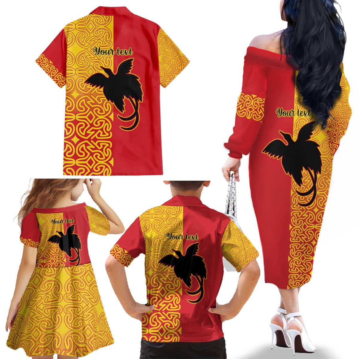 Papua New Guinea Oro Tapa Personalised Family Matching Off The Shoulder Long Sleeve Dress and Hawaiian Shirt Simple Bird of Paradise Style - Polynesian Pride