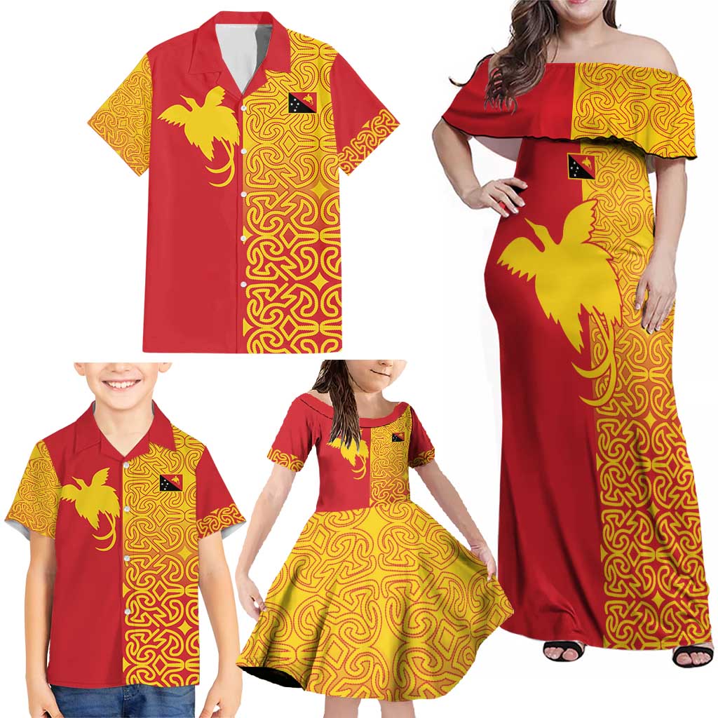 Papua New Guinea Oro Tapa Personalised Family Matching Off Shoulder Maxi Dress and Hawaiian Shirt Simple Bird of Paradise Style - Polynesian Pride