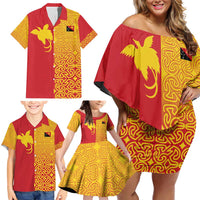 Papua New Guinea Oro Tapa Personalised Family Matching Off Shoulder Short Dress and Hawaiian Shirt Simple Bird of Paradise Style - Polynesian Pride