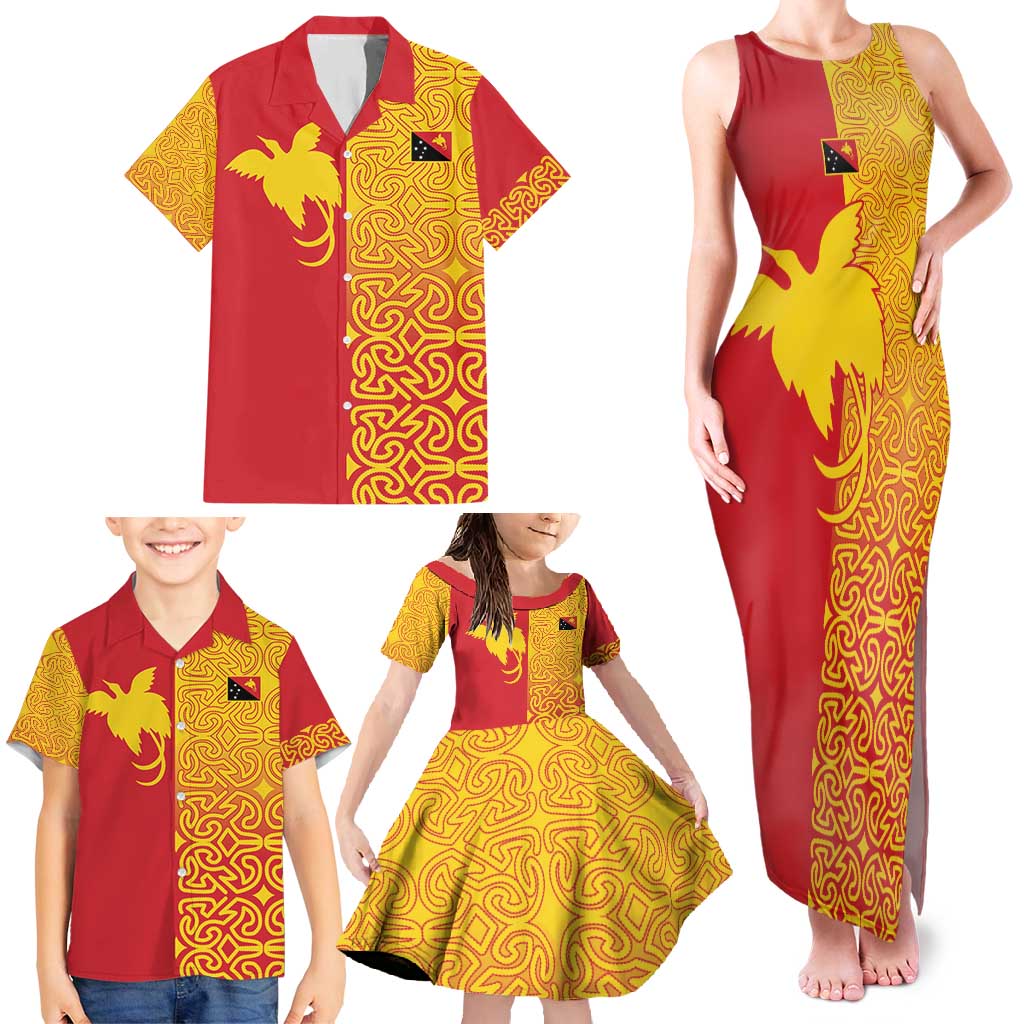 Papua New Guinea Oro Tapa Personalised Family Matching Tank Maxi Dress and Hawaiian Shirt Simple Bird of Paradise Style - Polynesian Pride