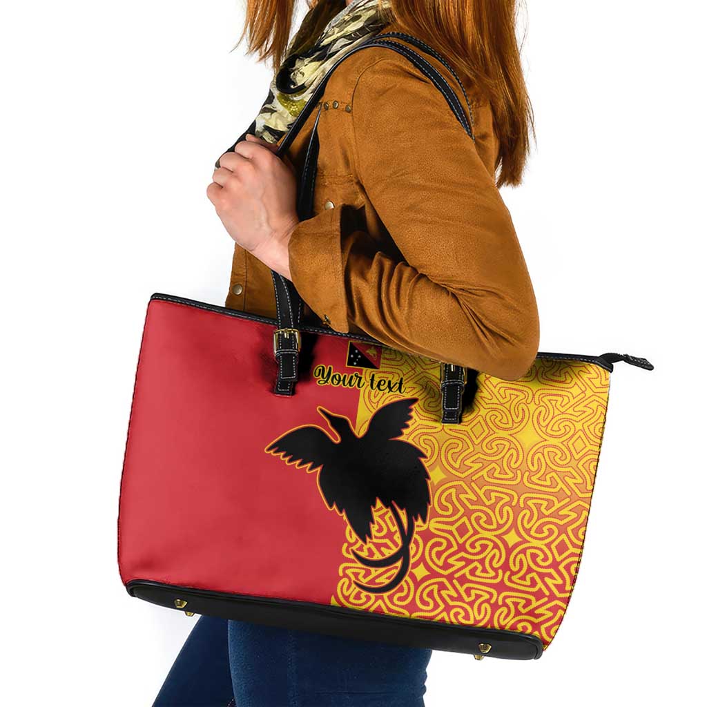 Papua New Guinea Oro Tapa Personalised Leather Tote Bag Simple Bird of Paradise Style LT9 Red - Polynesian Pride