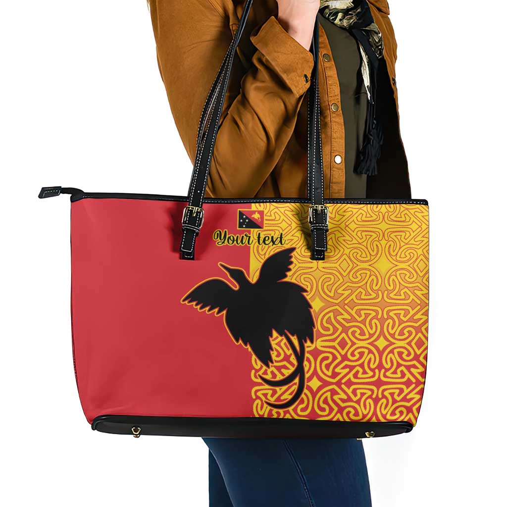 Papua New Guinea Oro Tapa Personalised Leather Tote Bag Simple Bird of Paradise Style LT9 - Polynesian Pride