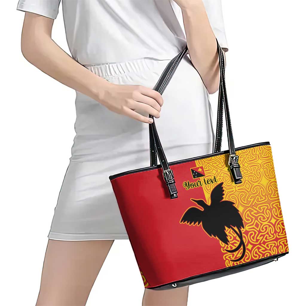 Papua New Guinea Oro Tapa Personalised Leather Tote Bag Simple Bird of Paradise Style LT9 - Polynesian Pride