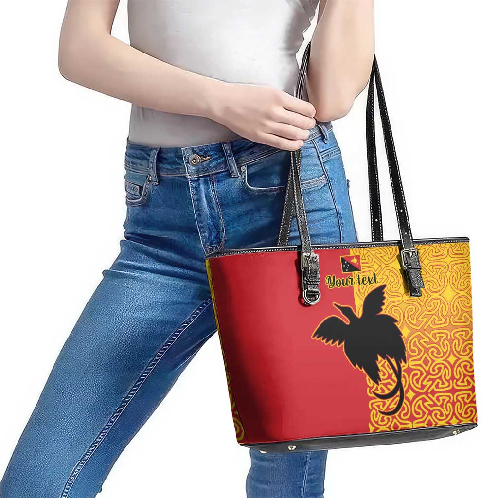 Papua New Guinea Oro Tapa Personalised Leather Tote Bag Simple Bird of Paradise Style LT9 - Polynesian Pride