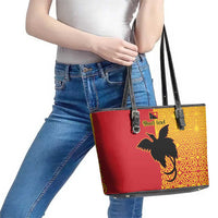 Papua New Guinea Oro Tapa Personalised Leather Tote Bag Simple Bird of Paradise Style LT9 - Polynesian Pride