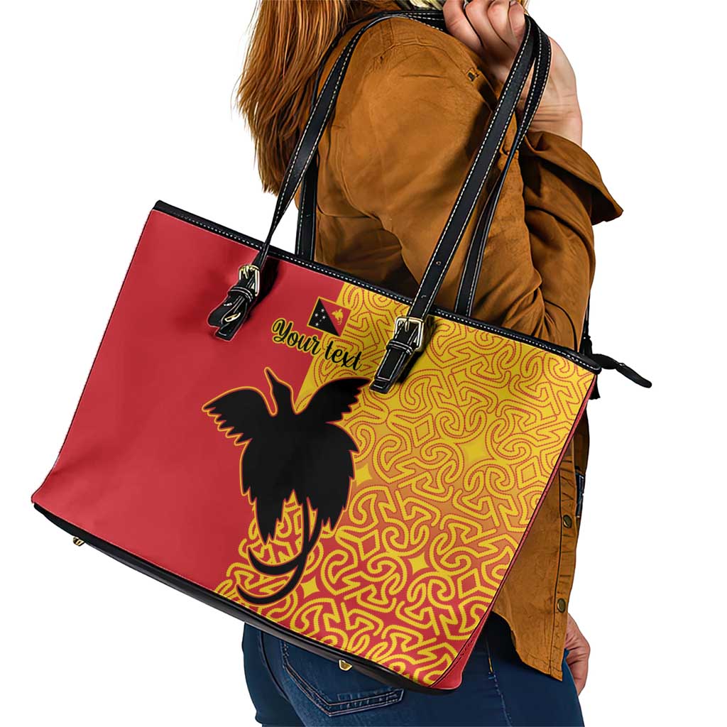 Papua New Guinea Oro Tapa Personalised Leather Tote Bag Simple Bird of Paradise Style LT9 - Polynesian Pride