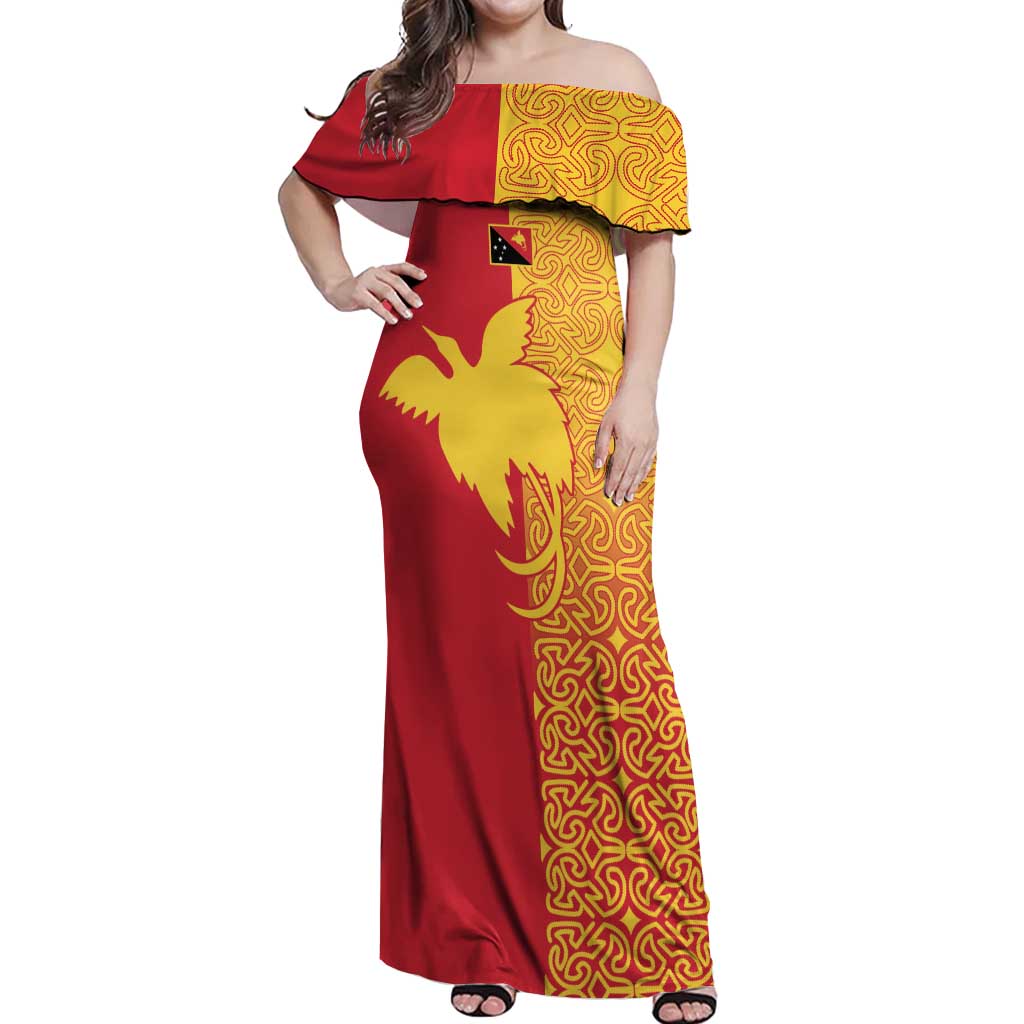 Papua New Guinea Oro Tapa Personalised Off Shoulder Maxi Dress Simple Bird of Paradise Style - Polynesian Pride