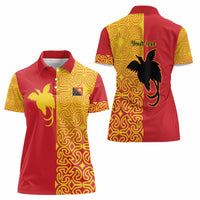 Papua New Guinea Oro Tapa Personalised Women Polo Shirt Simple Bird of Paradise Style - Polynesian Pride