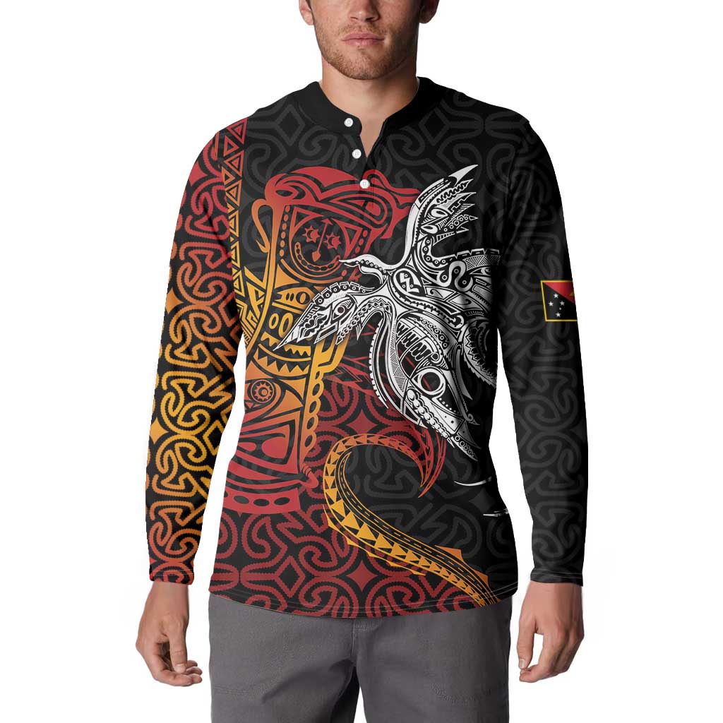 Papua New Guinea Sepik Personalised Button Sweatshirt PNG Bird of Paradise Tattoo - Polynesian Pride