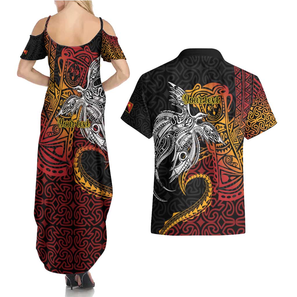 Papua New Guinea Sepik Personalised Couples Matching Summer Maxi Dress and Hawaiian Shirt PNG Bird of Paradise Tattoo - Polynesian Pride