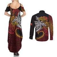 Papua New Guinea Sepik Personalised Couples Matching Summer Maxi Dress and Long Sleeve Button Shirt PNG Bird of Paradise Tattoo - Polynesian Pride