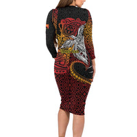 Papua New Guinea Sepik Personalised Family Matching Long Sleeve Bodycon Dress and Hawaiian Shirt PNG Bird of Paradise Tattoo - Polynesian Pride