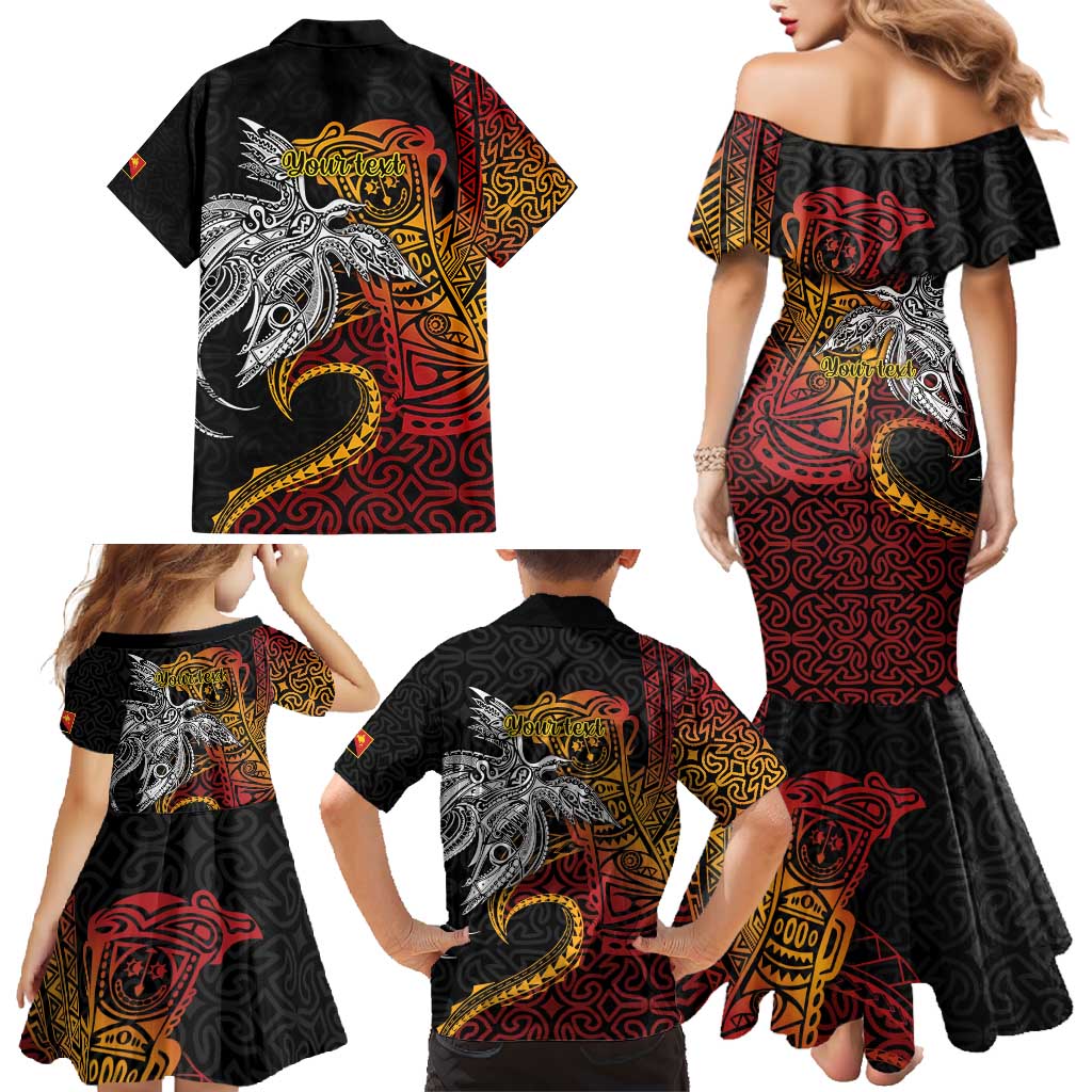 Papua New Guinea Sepik Personalised Family Matching Mermaid Dress and Hawaiian Shirt PNG Bird of Paradise Tattoo - Polynesian Pride