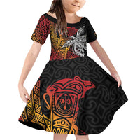 Papua New Guinea Sepik Personalised Family Matching Off Shoulder Short Dress and Hawaiian Shirt PNG Bird of Paradise Tattoo - Polynesian Pride