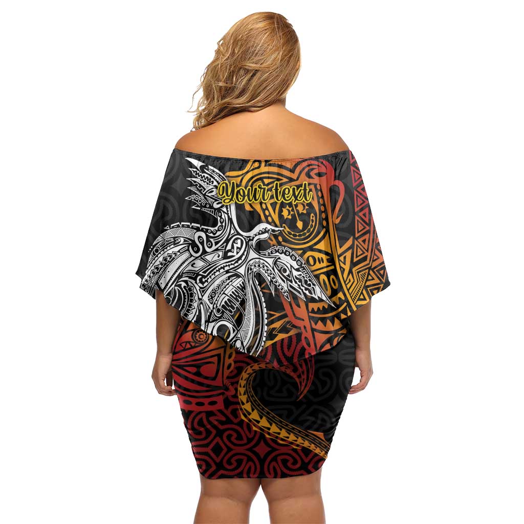 Papua New Guinea Sepik Personalised Family Matching Off Shoulder Short Dress and Hawaiian Shirt PNG Bird of Paradise Tattoo - Polynesian Pride