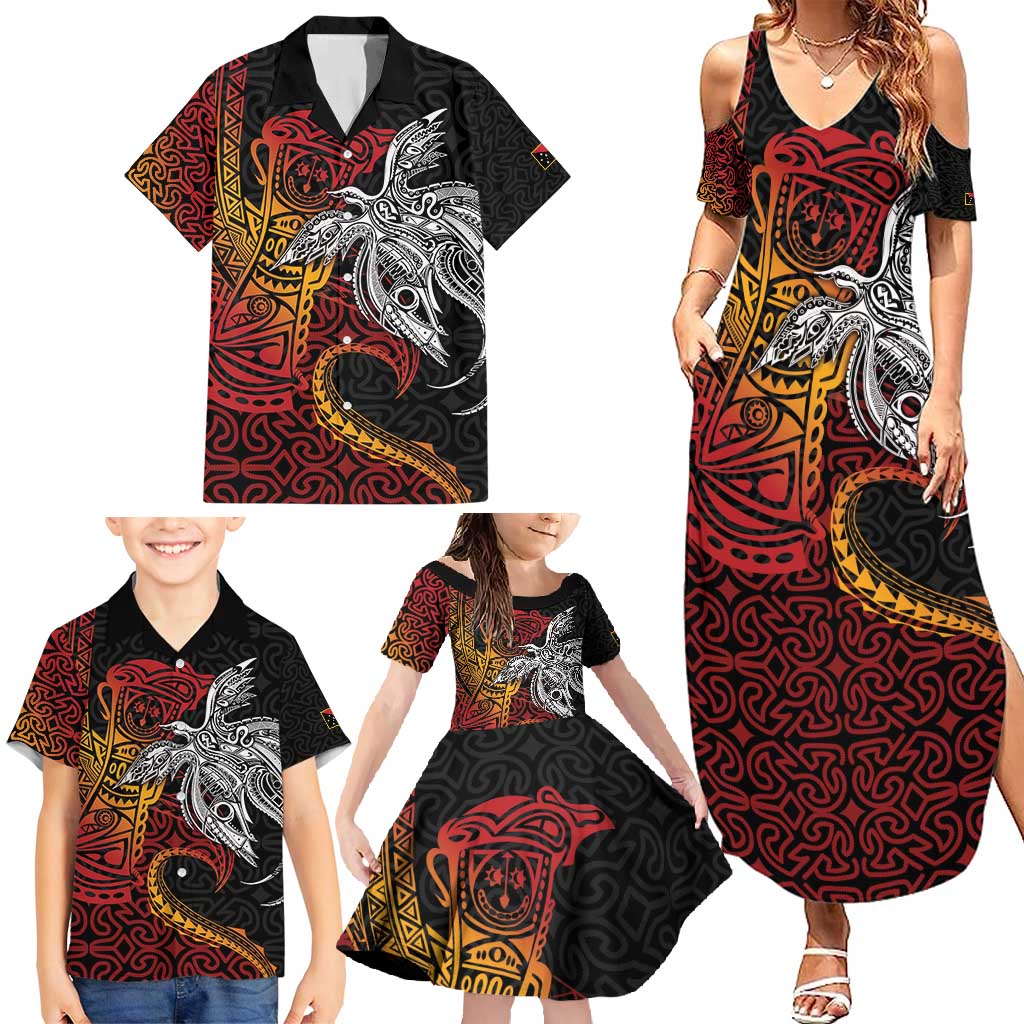 Papua New Guinea Sepik Personalised Family Matching Summer Maxi Dress and Hawaiian Shirt PNG Bird of Paradise Tattoo - Polynesian Pride