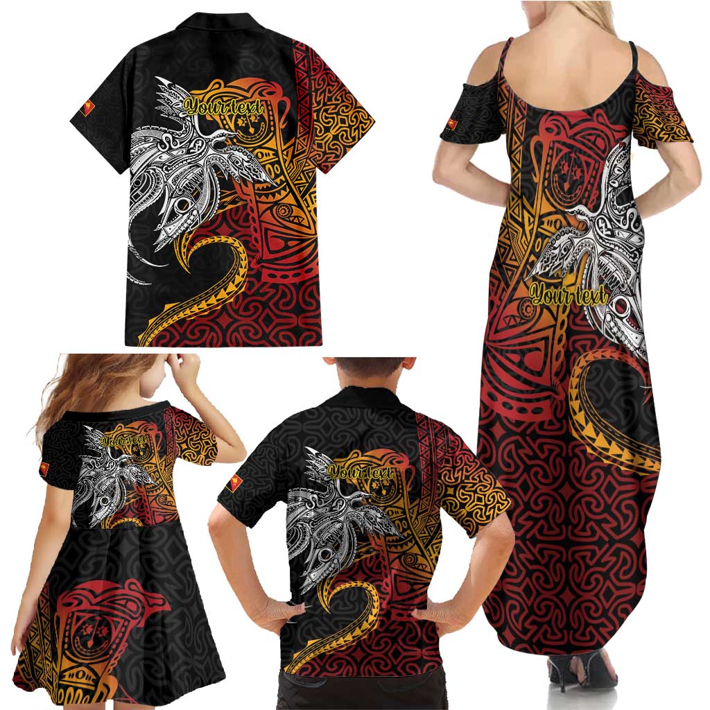 Papua New Guinea Sepik Personalised Family Matching Summer Maxi Dress and Hawaiian Shirt PNG Bird of Paradise Tattoo - Polynesian Pride