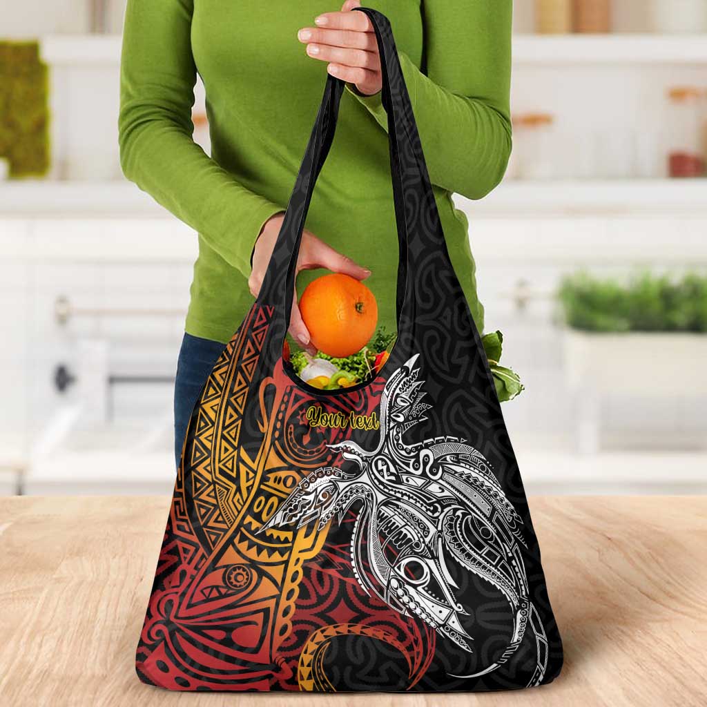 Papua New Guinea Sepik Personalised Grocery Bag PNG Bird of Paradise Tattoo - Polynesian Pride