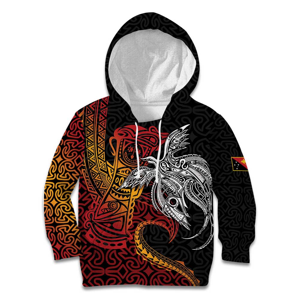 Papua New Guinea Sepik Personalised Kid Hoodie PNG Bird of Paradise Tattoo - Polynesian Pride