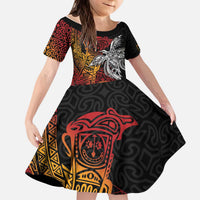 Papua New Guinea Sepik Personalised Kid Short Sleeve Dress PNG Bird of Paradise Tattoo LT9 KID Black - Polynesian Pride