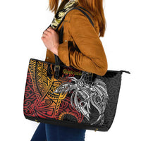Papua New Guinea Sepik Personalised Leather Tote Bag PNG Bird of Paradise Tattoo LT9 Black - Polynesian Pride