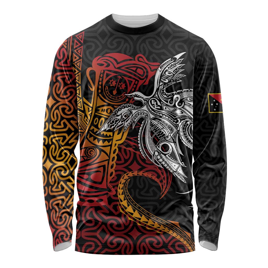 Papua New Guinea Sepik Personalised Long Sleeve Shirt PNG Bird of Paradise Tattoo - Polynesian Pride