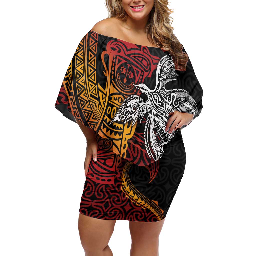 Papua New Guinea Sepik Personalised Off Shoulder Short Dress PNG Bird of Paradise Tattoo - Polynesian Pride