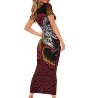 Papua New Guinea Sepik Personalised Short Sleeve Bodycon Dress PNG Bird of Paradise Tattoo LT9 - Polynesian Pride