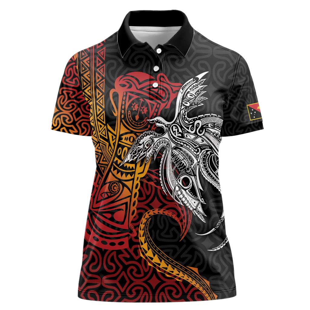 Papua New Guinea Sepik Personalised Women Polo Shirt PNG Bird of Paradise Tattoo - Polynesian Pride