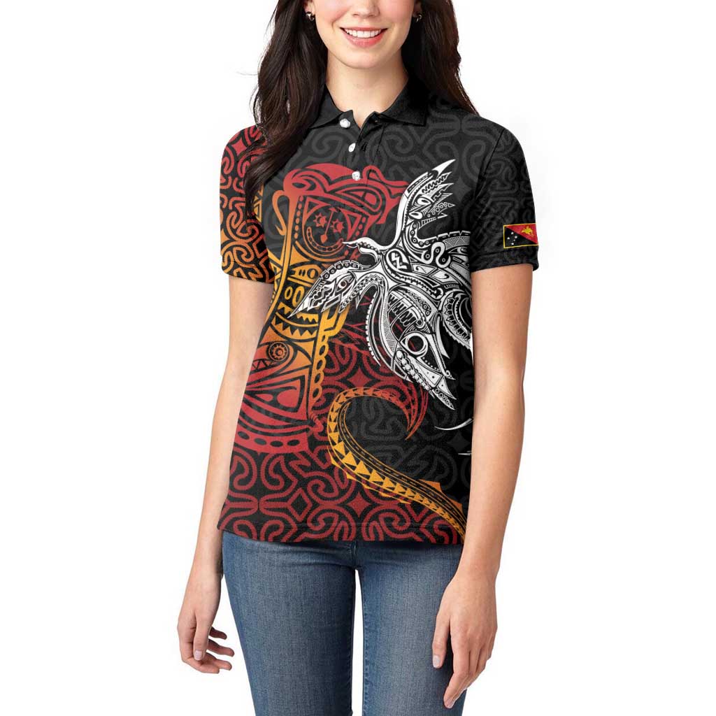 Papua New Guinea Sepik Personalised Women Polo Shirt PNG Bird of Paradise Tattoo - Polynesian Pride