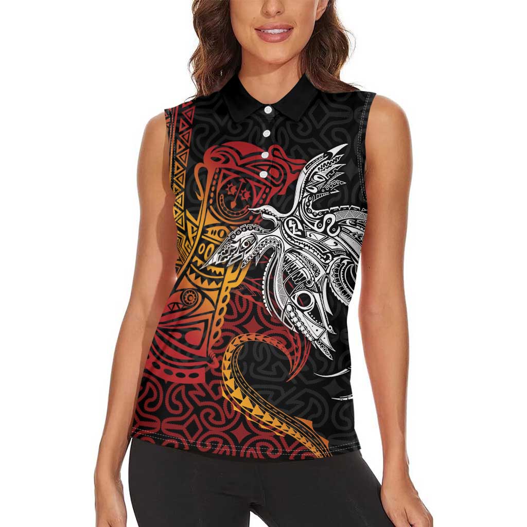 Papua New Guinea Sepik Personalised Women Sleeveless Polo Shirt PNG Bird of Paradise Tattoo - Polynesian Pride