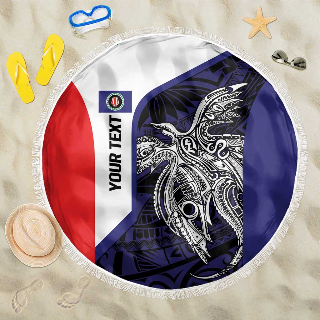 Personalised PNG Bougainville Beach Blanket Bird of Paradise Tattoo Flag Motif - Polynesian Pride