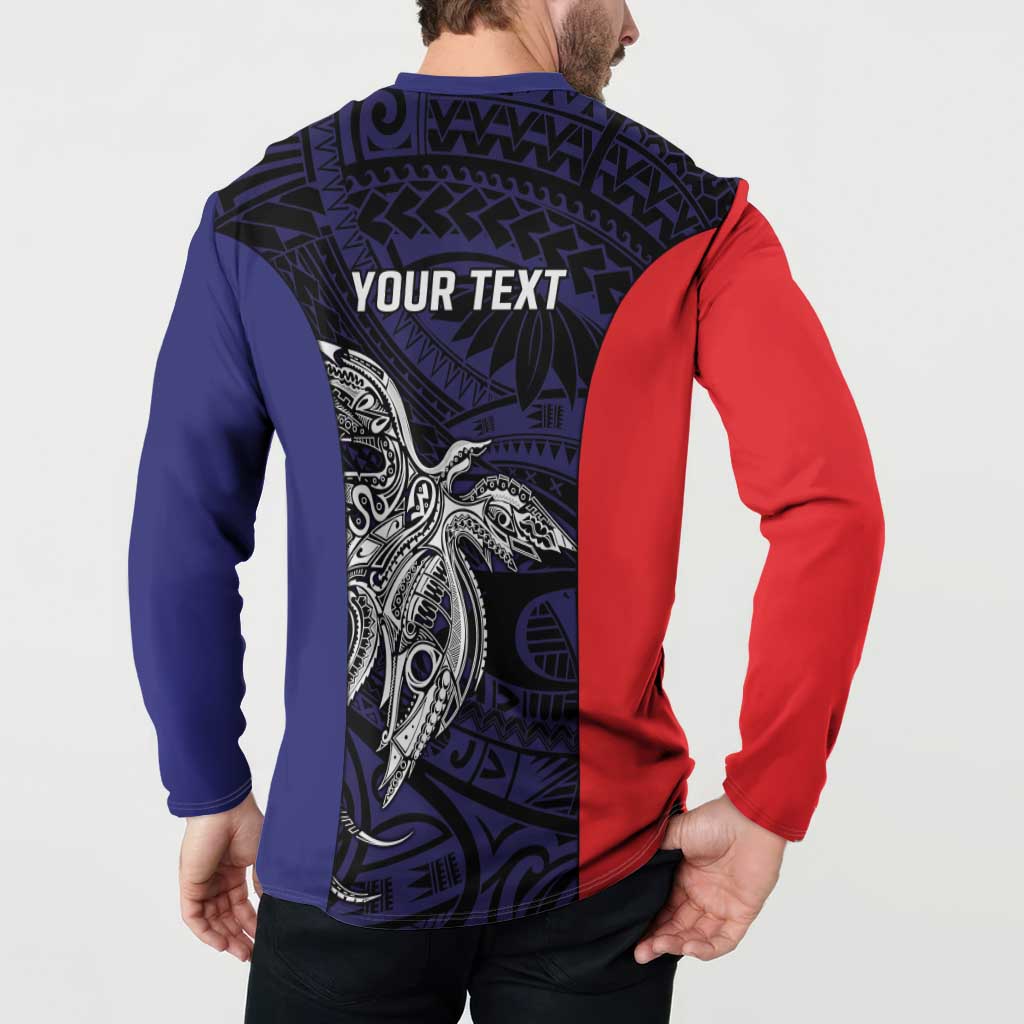 Personalised PNG Bougainville Button Sweatshirt Bird of Paradise Tattoo Flag Motif - Polynesian Pride