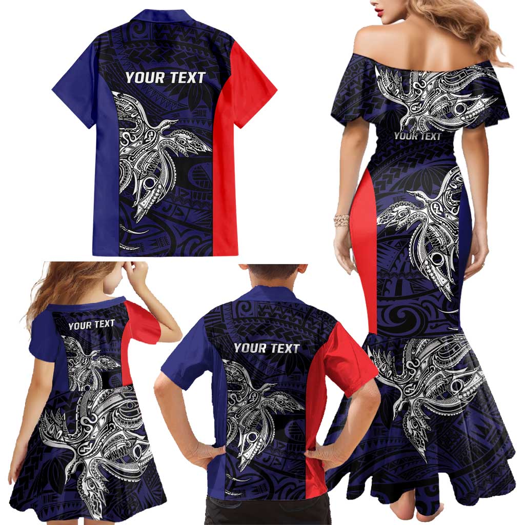 Personalised PNG Bougainville Family Matching Mermaid Dress and Hawaiian Shirt Bird of Paradise Tattoo Flag Motif - Polynesian Pride
